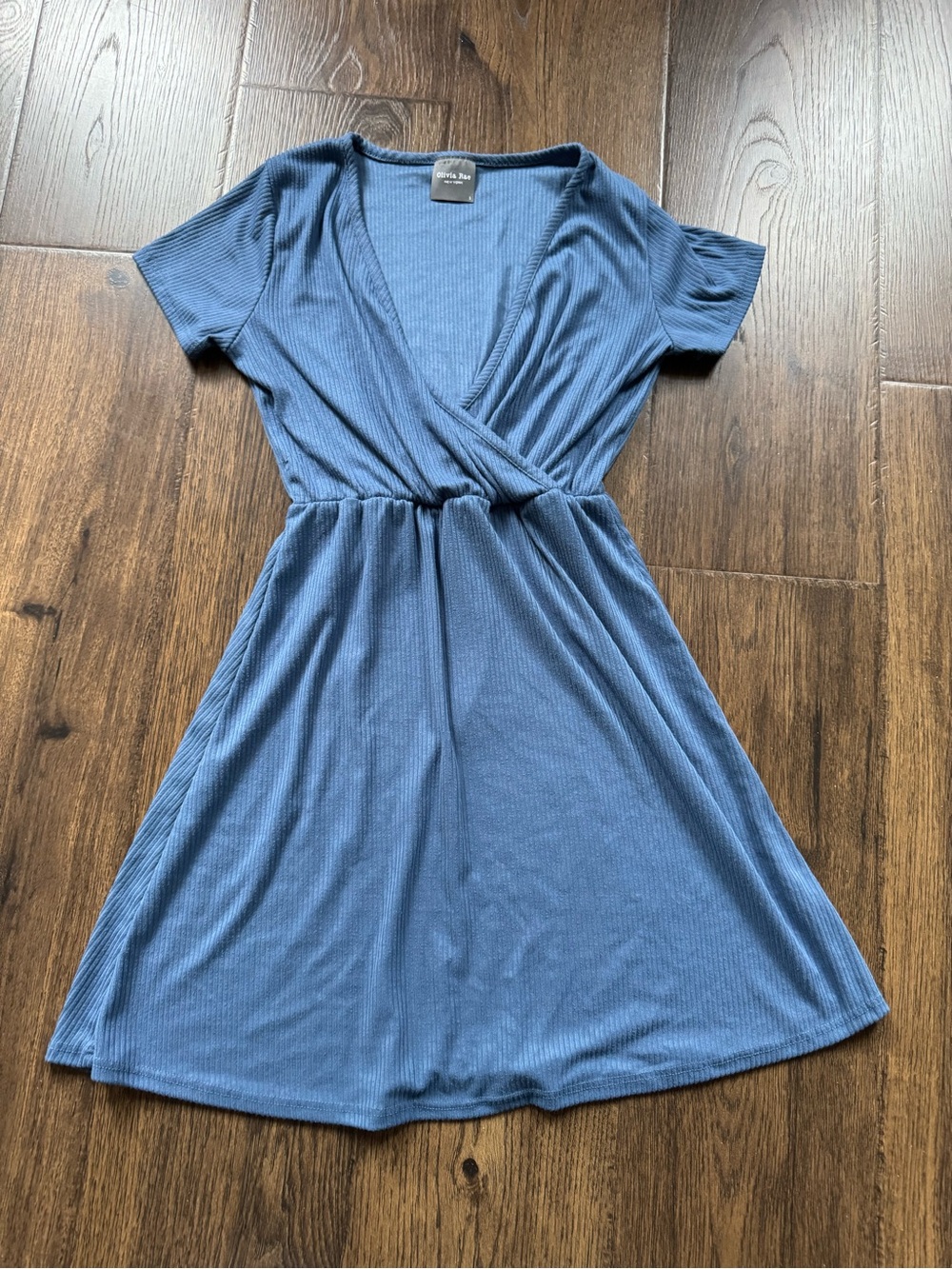 Casual Blue Wrap-Front Women's Dress